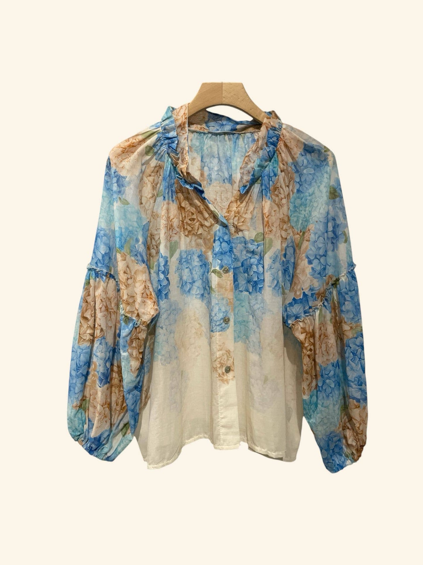 Blomstret Hyacint Voile Bluse med Puffærmer – Fås i Flere Farver Bluser Nota bene blå One-size