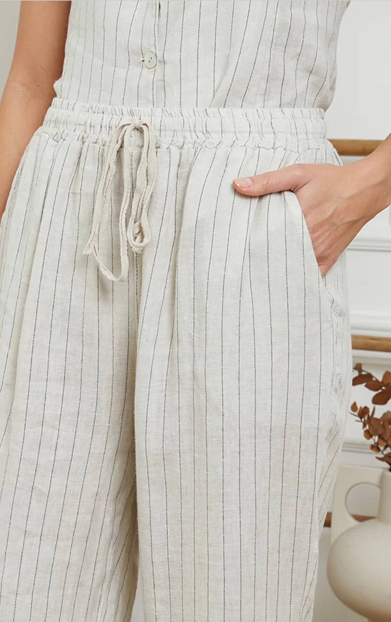 Bukser i 100% Hør Sort Stribet - One Size 38-42 | LÉA & LUC LÉA & LUC