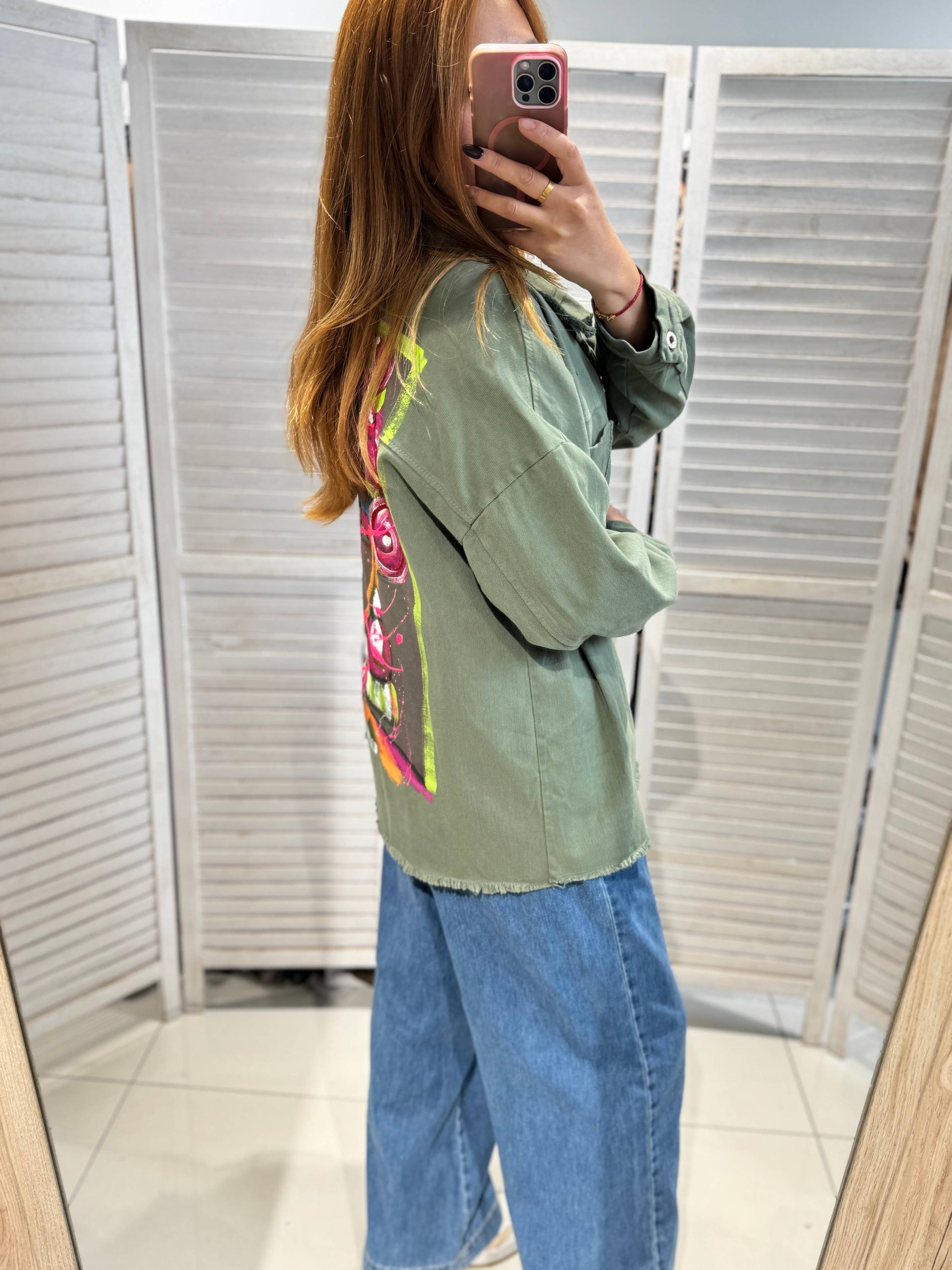 Oversize Jakke med Print Khaki - Blødt Denim | VICTORIA&ISAAC VICTORIA&ISAAC