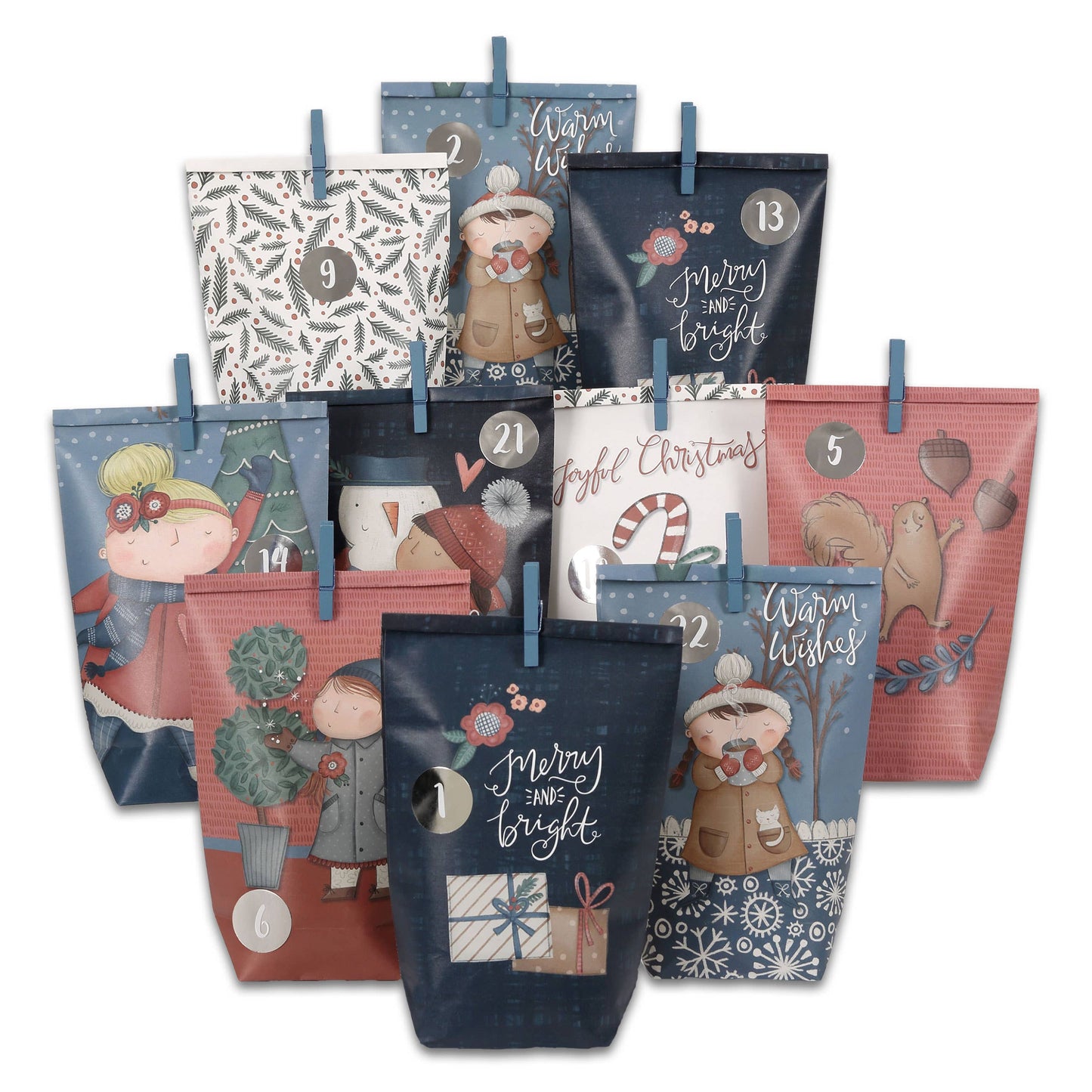 Gør-det-selv adventskalender – 24 mørkeblå kraftposer med tryk | Papierdrachen Højtidspynt Papierdrachen