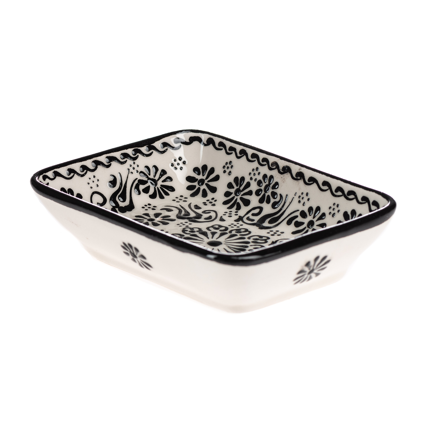 Håndlavet Keramisk Sæbeskåle med Dræn - Farverig Håndmalet Sæbeholder sæbeskål Ottoman Sort & hvid