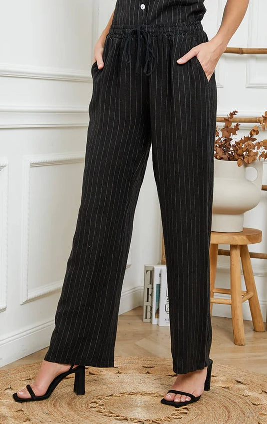 Bukser i 100% Hør Sort Stribet - One Size 38-42 | LÉA & LUC LÉA & LUC