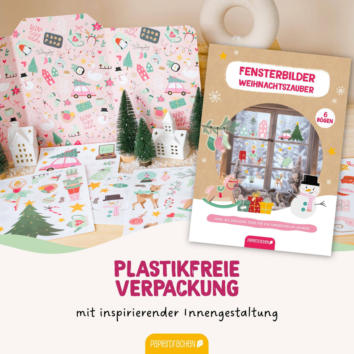 Vinduesklistermærker til jul – Holly Jolly Pink – 6 A4-ark | Papierdrachen Papierdrachen
