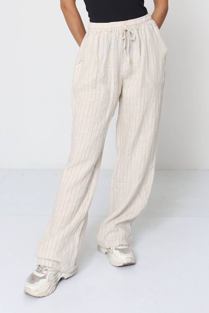 Bukser i 100% Hør Sort Stribet - One Size 38-42 | LÉA & LUC LÉA & LUC