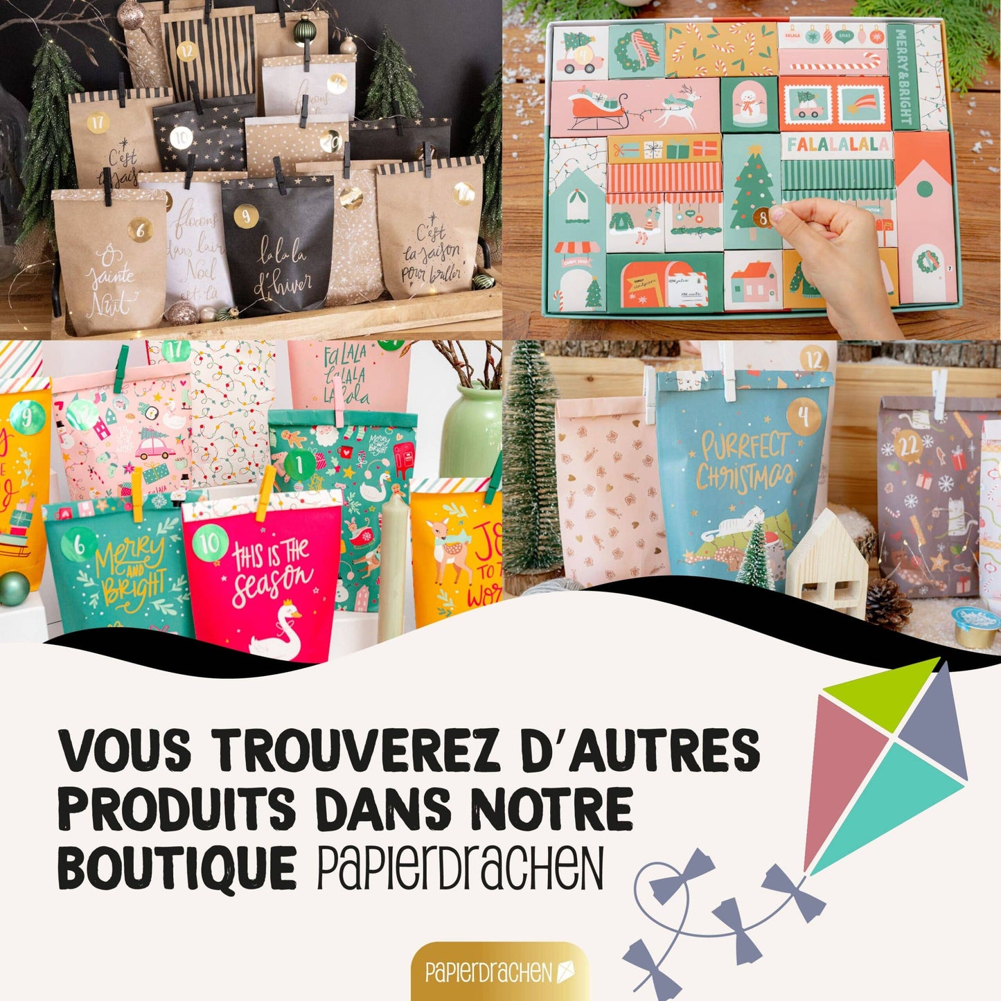 Gør-det-selv adventskalender – Cozy Winter, hvid – 24 poser med træclips | Papierdrachen Højtidspynt Papierdrachen