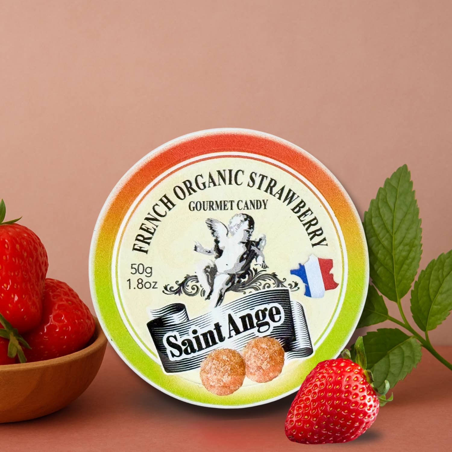 Saint-Ange Økologisk Jordbær Pastiller 50g - BIO-Certificerede Franske Slik Bonbon-France
