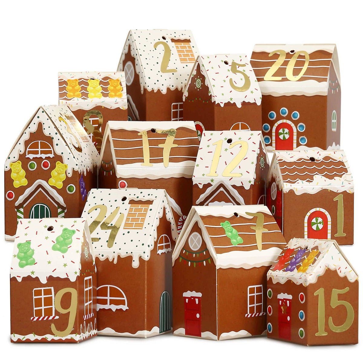 Adventskalender med 24 peberkagehuse i karton | Papierdrachen Højtidspynt Papierdrachen