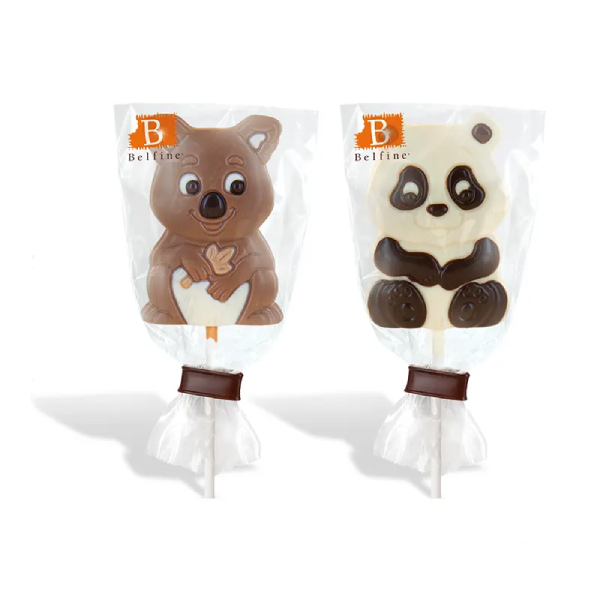 Jungle Chokolade-slikkepind i Belgisk Mælkechokolade – Panda & Koala (25g) ADG Diffusion