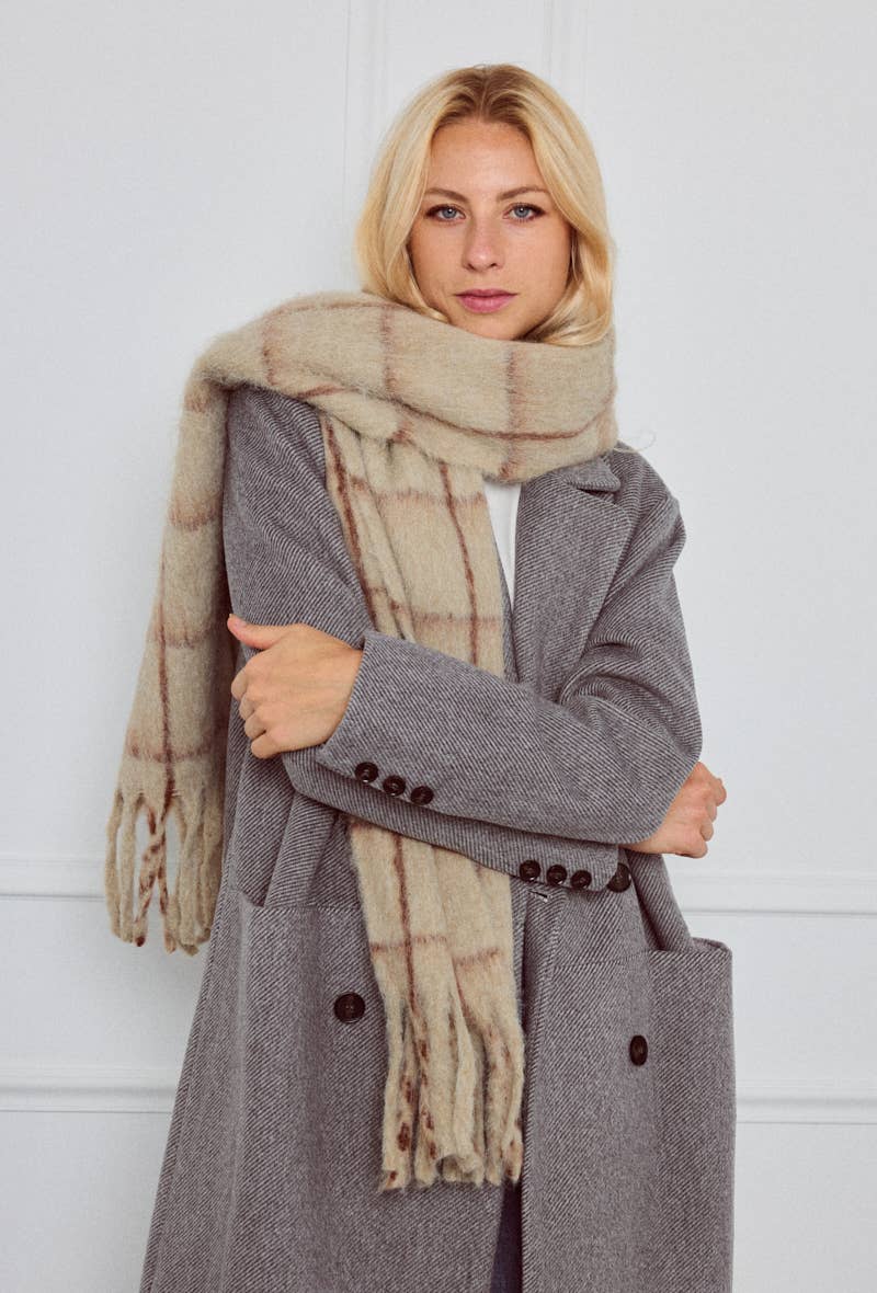 Stort Ternet tørklæde Beige BYREN | ÉLINE L'ATELIER