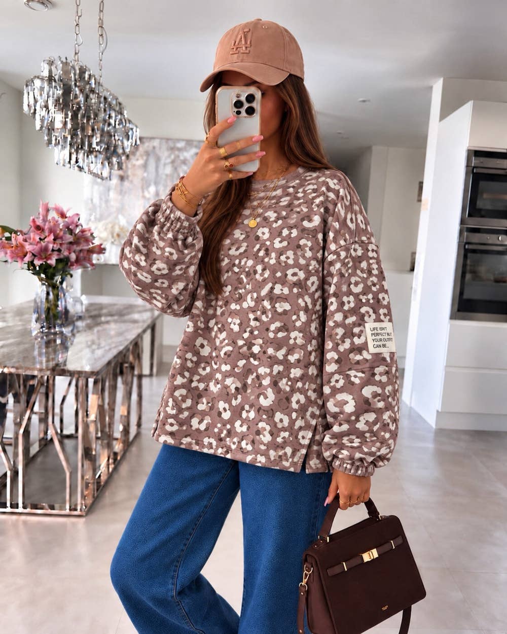 Oversized leopard sweat i blankt stof fås i flere farver Apparel & Accessories ISSYMA Kamel