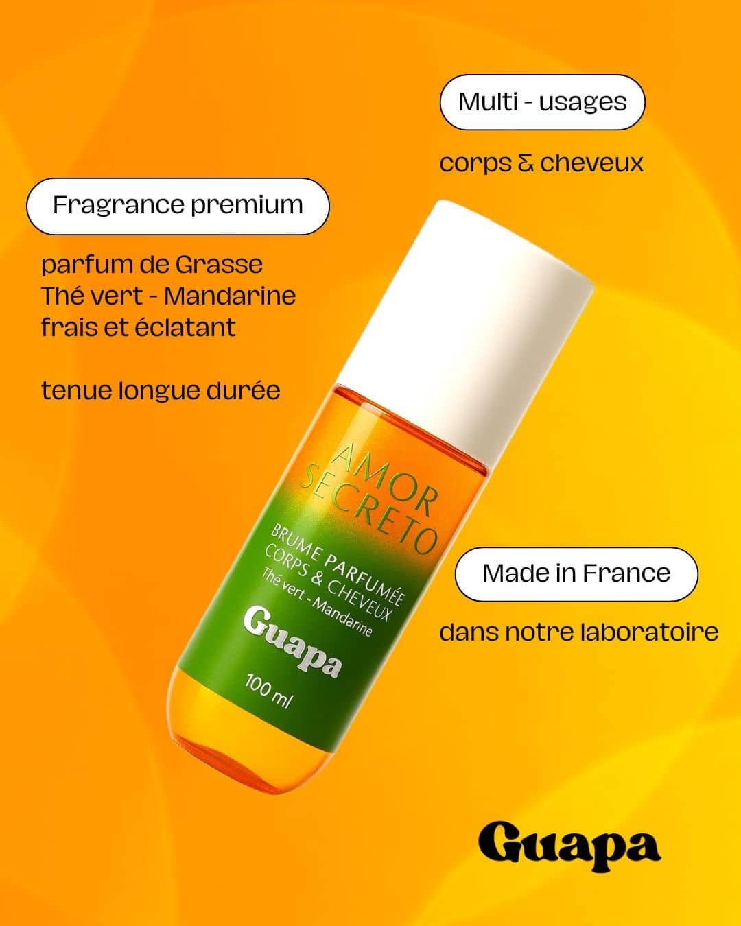 Parfumeret mist til krop og hår – Guapa – Grøn te og mandarin – 100 ml Plejende produkter Amor Secreto