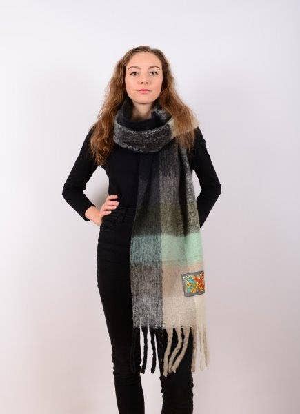 Check Tørklæde i Irsk Uld - Grå/Grøn 35x220cm Celtic Ore Crafts