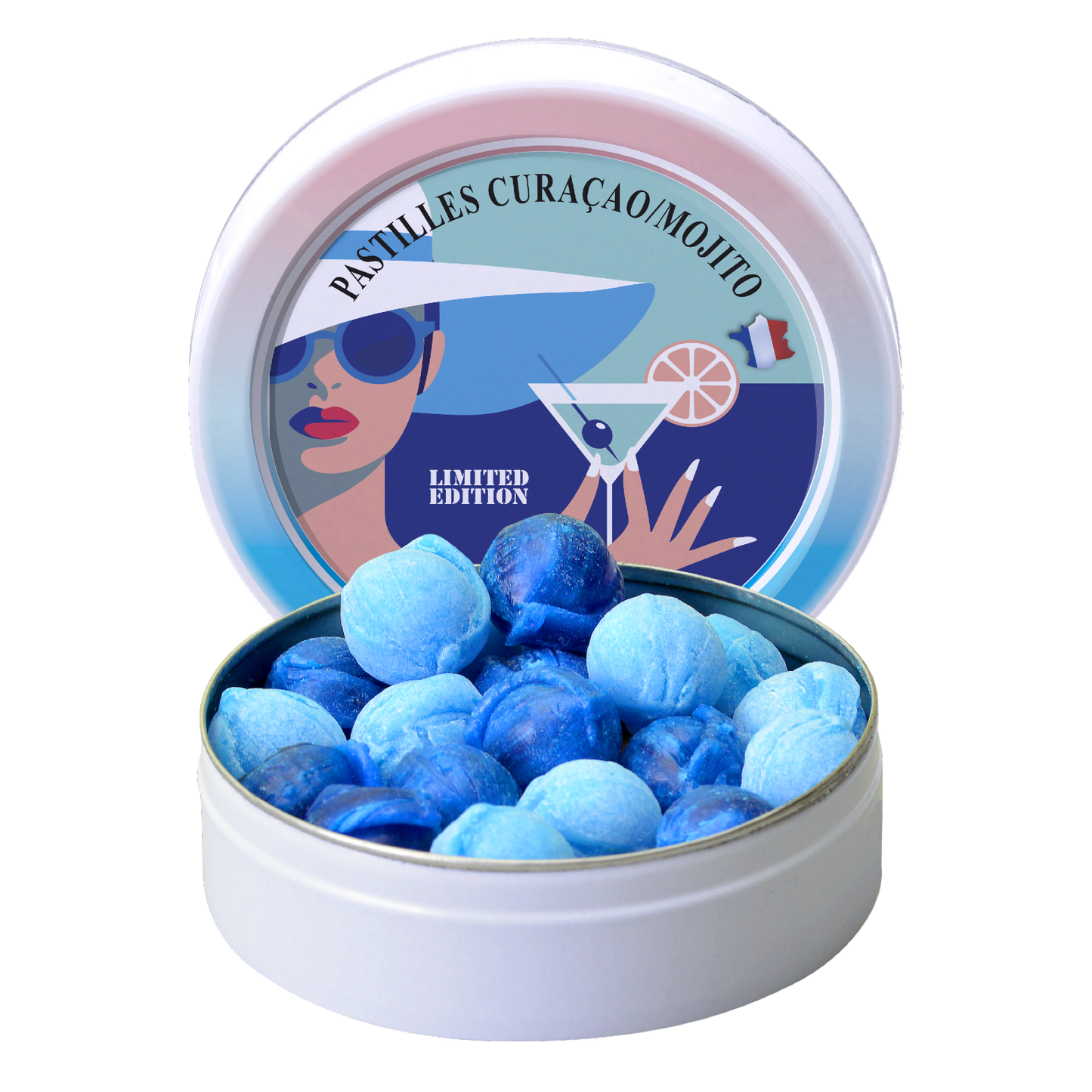 Mojito Curacao Twist Pastiller 45g - Forfriskende Slik i Æske Bonbon-France