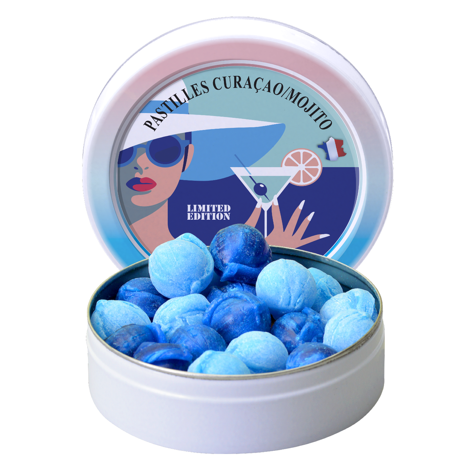 Mojito Curacao Twist Pastiller 45g - Forfriskende Slik i Æske Bonbon-France
