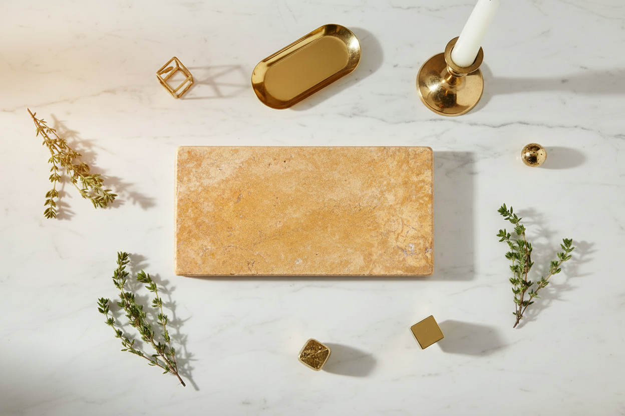 Plade i Travertin Natursten 25x15 cm farve Gold | Ottoman Ottoman