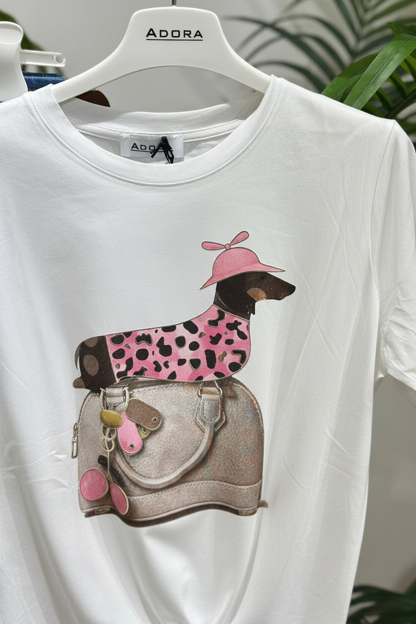 Gravhund T-shirt - Blød Bomuld flere farver T-shirt ADORA Pink One-size