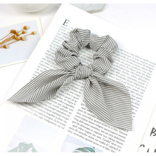 Hår elastik Scrunchie med sløjfe stribet grå