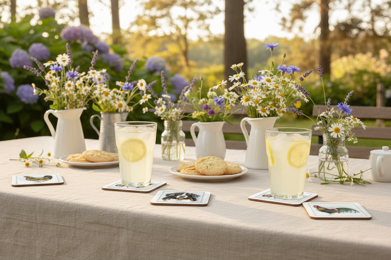 Havebord med de rigtige glasbrikker og limonade