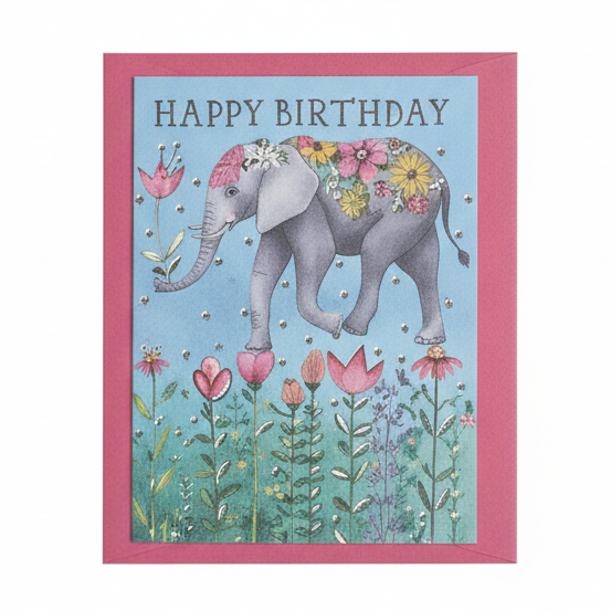 Mini Kort 8,5 x 6,5 cm med kuvert Edition Gollong Elefant -Happy Birthday