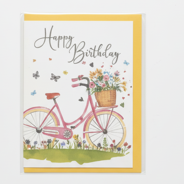Mini Kort 8,5 x 6,5 cm med kuvert Edition Gollong Pink Cykel-Happy birthday