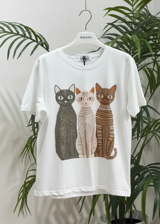 Bomulds T-shirt med Kattemotiv flere farver T-shirt ADORA Orange One-size