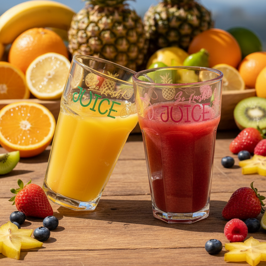 Juice glas med frugter og sommerstemning