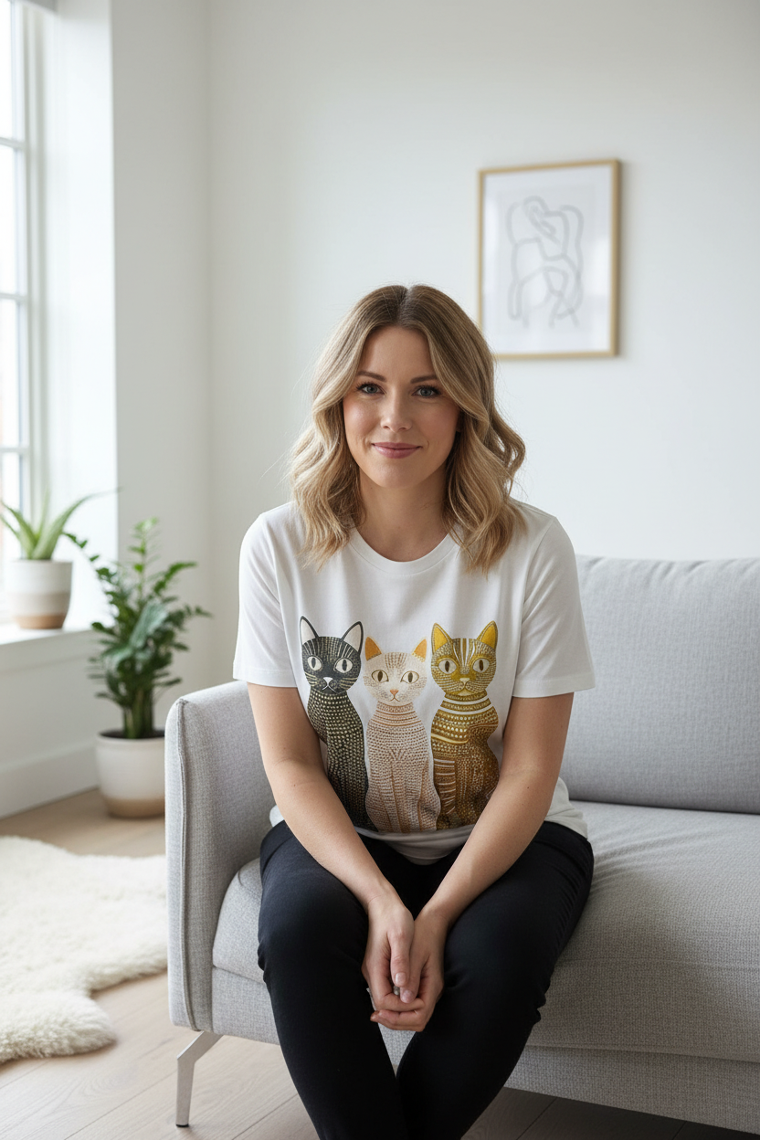 Bomulds T-shirt med Kattemotiv flere farver T-shirt ADORA