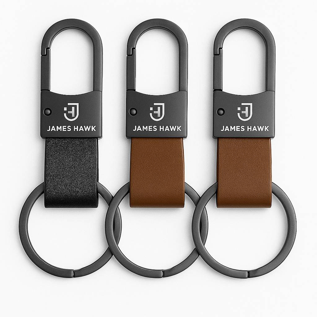 Nøglering i Naturlæder med Karabinhage - Gunmetalgrå | James Hawk Apparel & Accessories James Hawk
