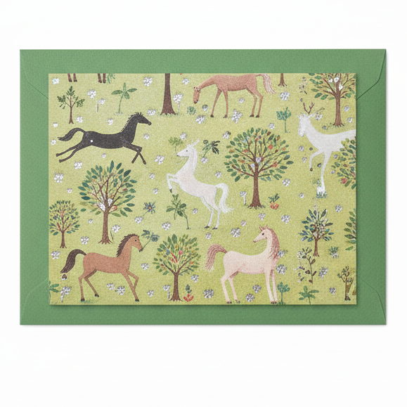 Mini Kort 8,5 x 6,5 cm med kuvert Edition Gollong Heste på eng