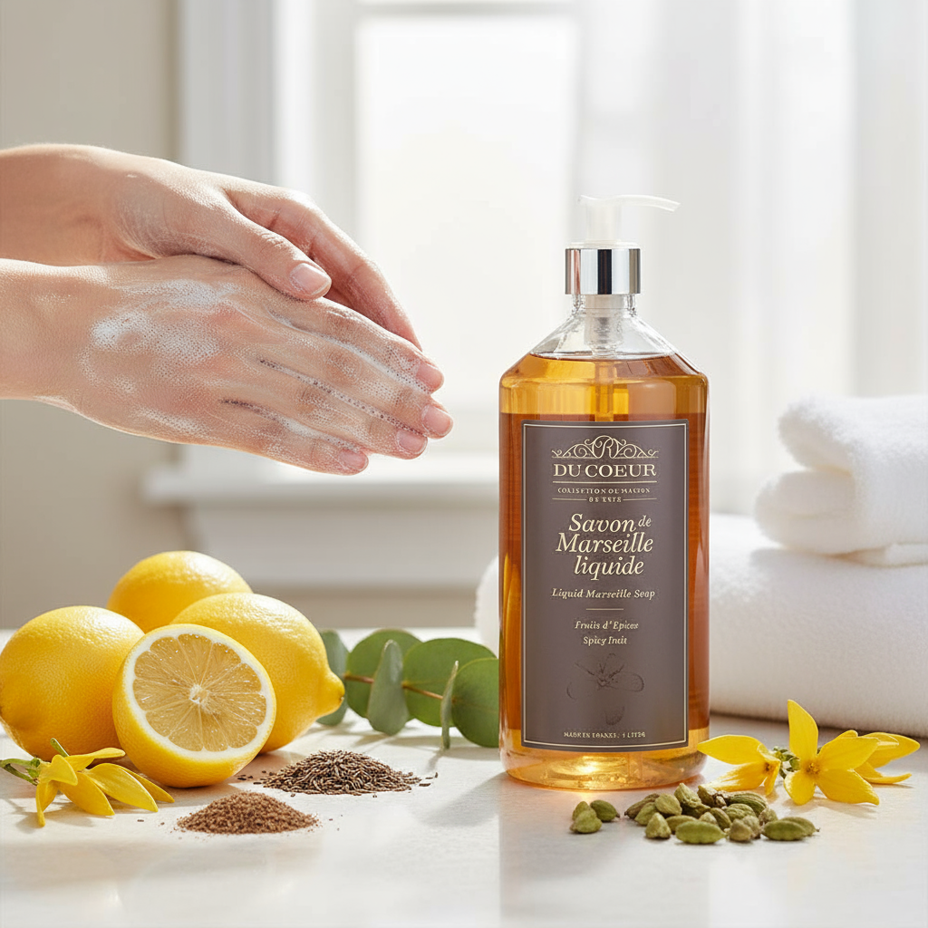 Marseille Flydende Sæbe Spicy Fruit 1L - Du Coeur med Pumpe Marseille sæbe Du Coeur