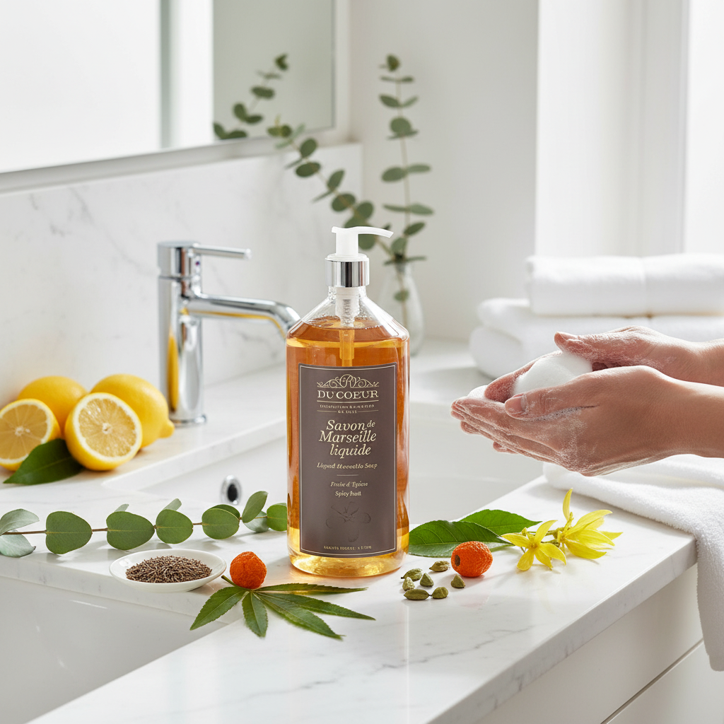 Marseille Flydende Sæbe Spicy Fruit 1L - Du Coeur med Pumpe Marseille sæbe Du Coeur