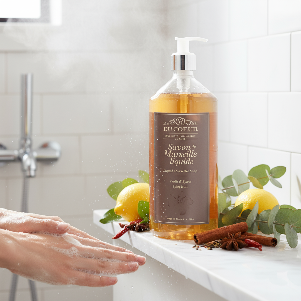 Marseille Flydende Sæbe Spicy Fruit 1L - Du Coeur med Pumpe Marseille sæbe Du Coeur