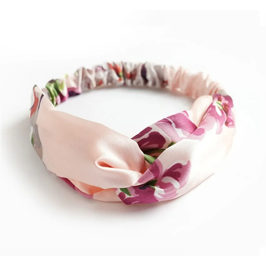 Hårbånd med elastik lyserød med lilla blomster eCarla
