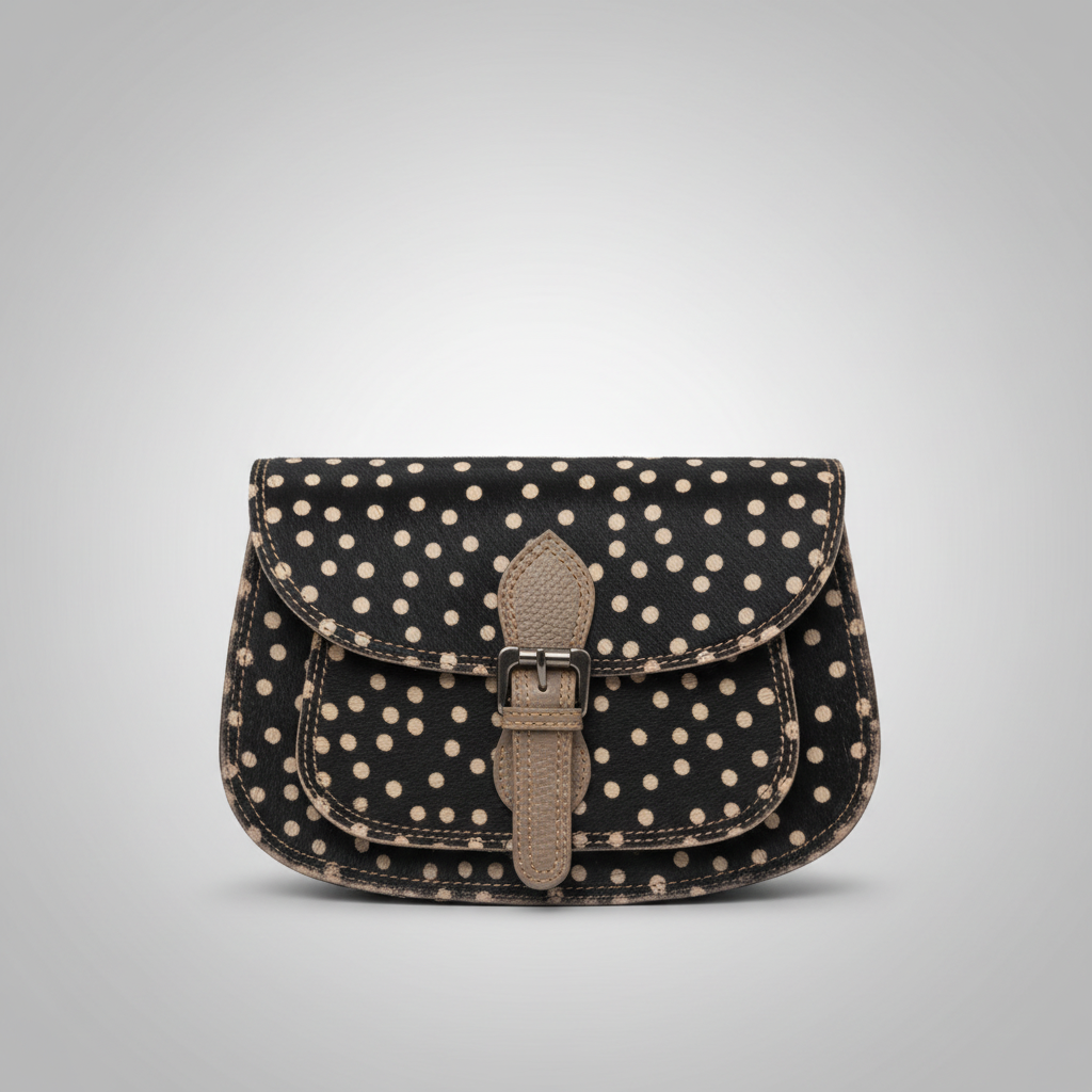 Skuldertaske i ægte læder ROND FUNKI - Saora Saora Sort med prikket pels