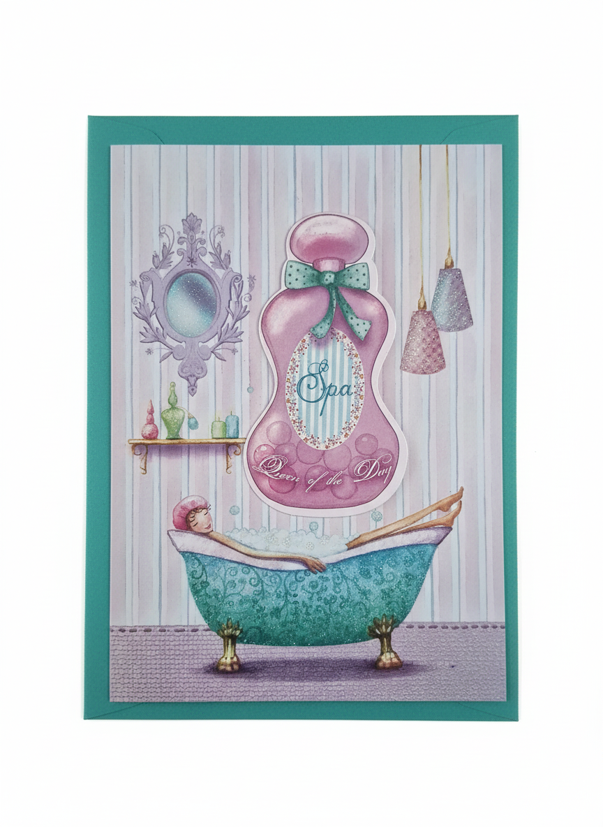 Kort 18,5x13cm med farvet kuvert kort Edition Gollong Spa Kvinde i badekar