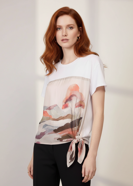 T-shirt i bomuld med påsyet tørklæde på fronten | Cécile Wang T-shirt Cécile Wang