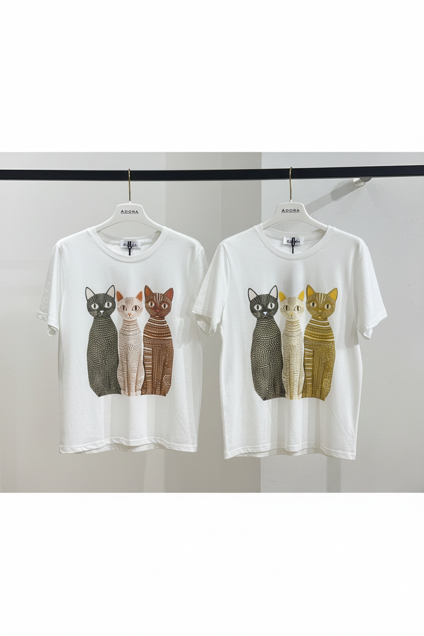 Bomulds T-shirt med Kattemotiv flere farver T-shirt ADORA