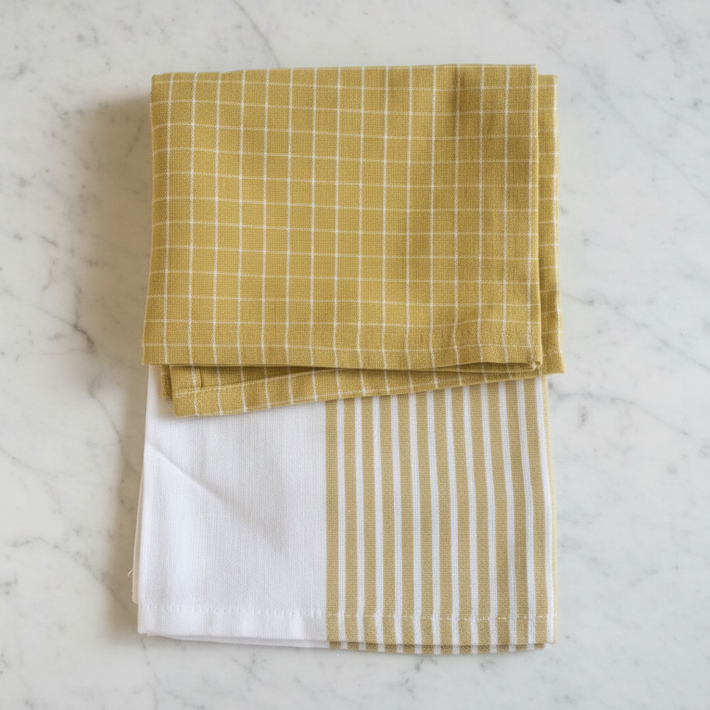 Viskestykker 2 stk. - Sennepsgul & Hvid - 100% Bomuld ØKO-TEX Douceur d'intérieur