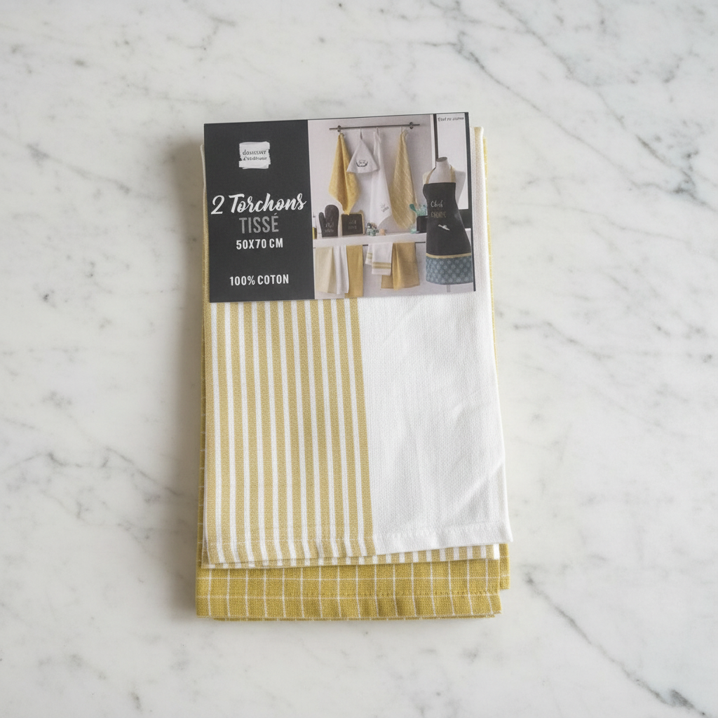 Viskestykker 2 stk. - Sennepsgul & Hvid - 100% Bomuld ØKO-TEX Douceur d'intérieur