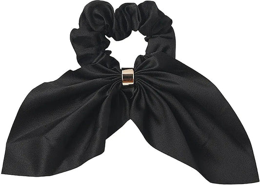 Hår elastik Scrunchie med sløjfe og guldring sort