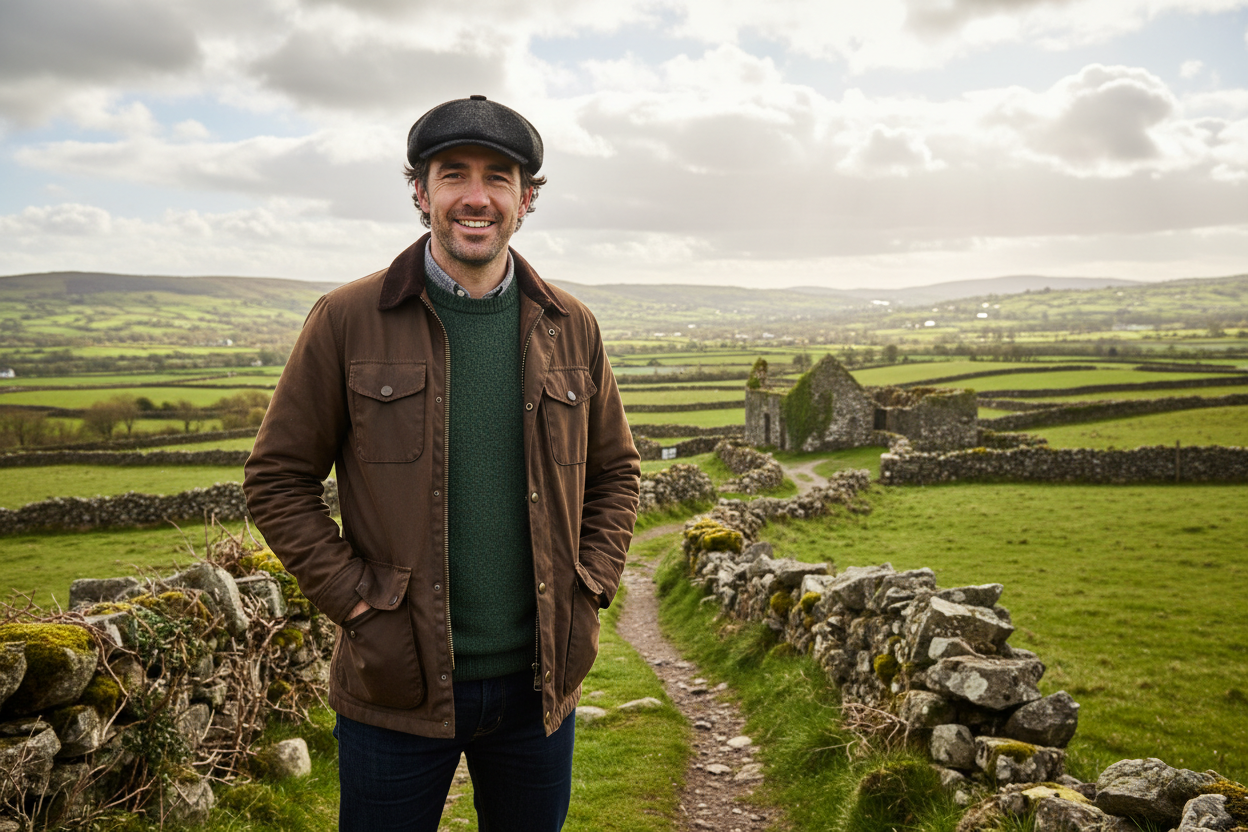 Yngre irsk mand i 30'erne med sort Celtic Ore Tweed kasket